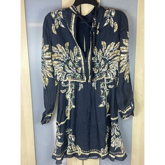 REISS Maria Mini Silk Dress Blue Sz 0 EU 32 Designer Party Wedding Pleated Lux - Picture 5 of 9